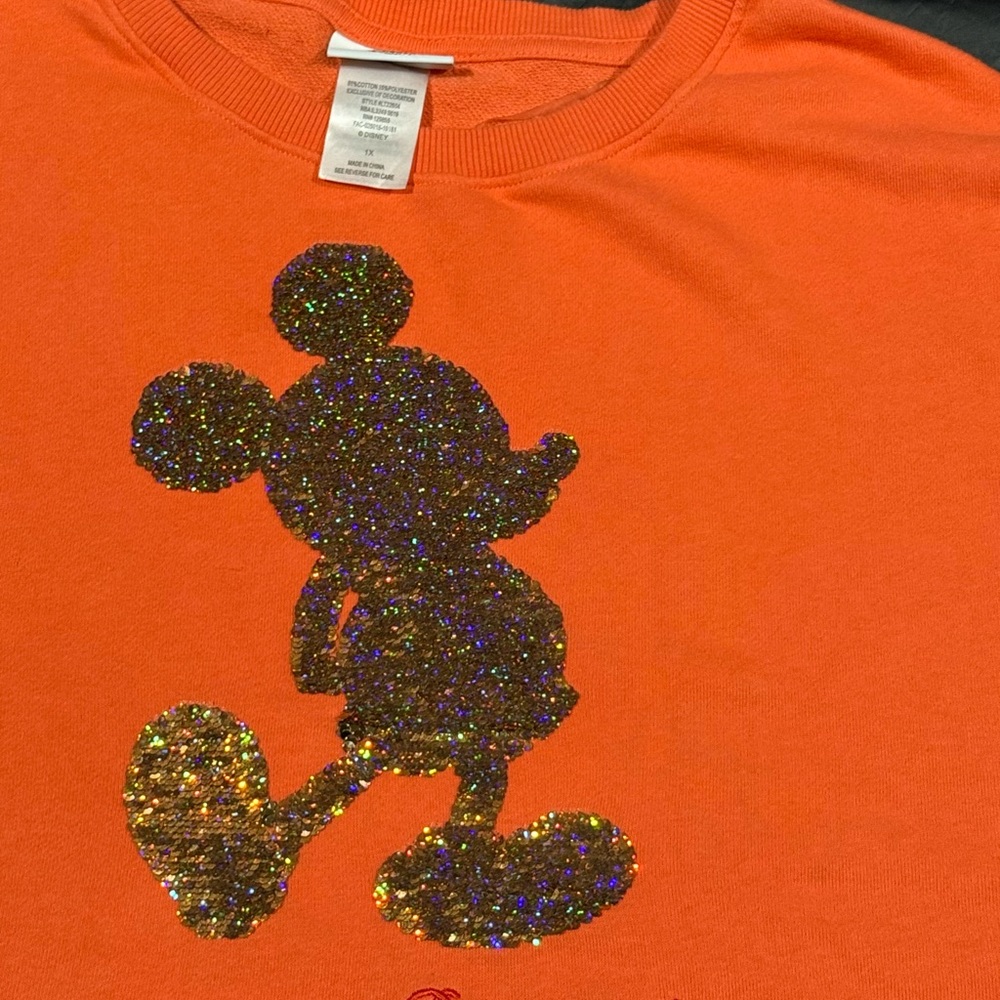 Disney Orange sweatshirt with Mickey Mouse Sequins Design - Picture 2 of 5